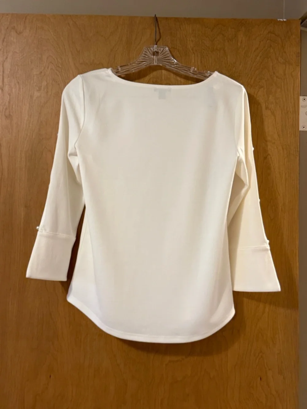 Ann Taylor Factory Cream Boatneck Long Sleeve Top with Pearl Sleeves - Picture 2 of 7